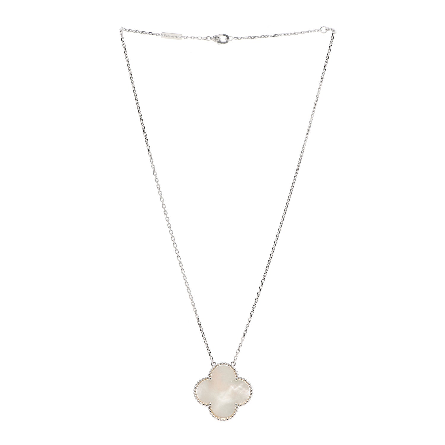 Van Cleef & Arpels 18K White Gold Mother of Pearl Magic Alhambra Pendant Necklace 3 of 6