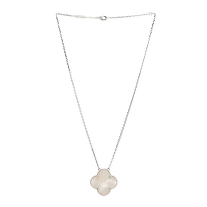Van Cleef & Arpels 18K White Gold Mother of Pearl Magic Alhambra Pendant Necklace 3 of 6