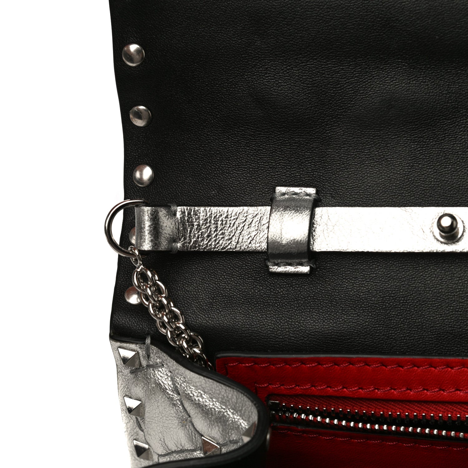 Valentino Garavani Metallic Nappa Rockstud Spike Wallet on Chain Silver 13 of 16