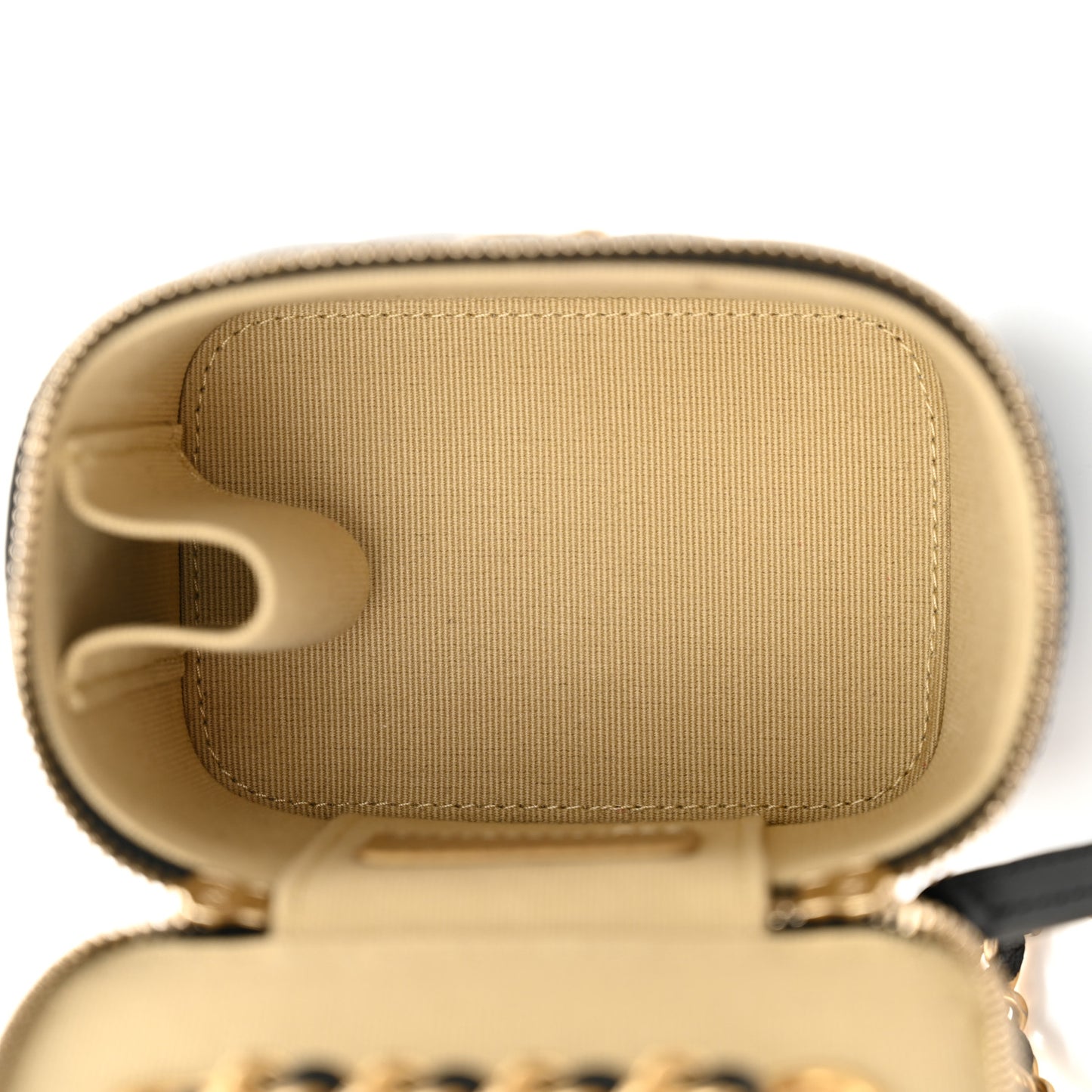 Lambskin Quilted Mini Pearl Crush Vanity Case With Chain Black