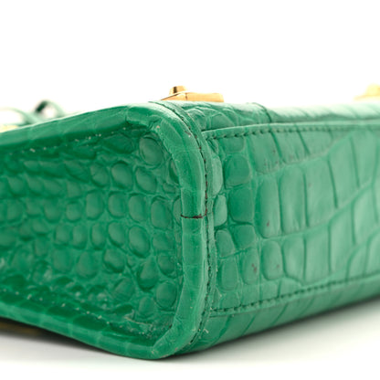 Balenciaga Shiny Supple Calfskin Crocodile Embossed Gold Metallic Edge Hardware Nano City Leaf Green 10 of 16