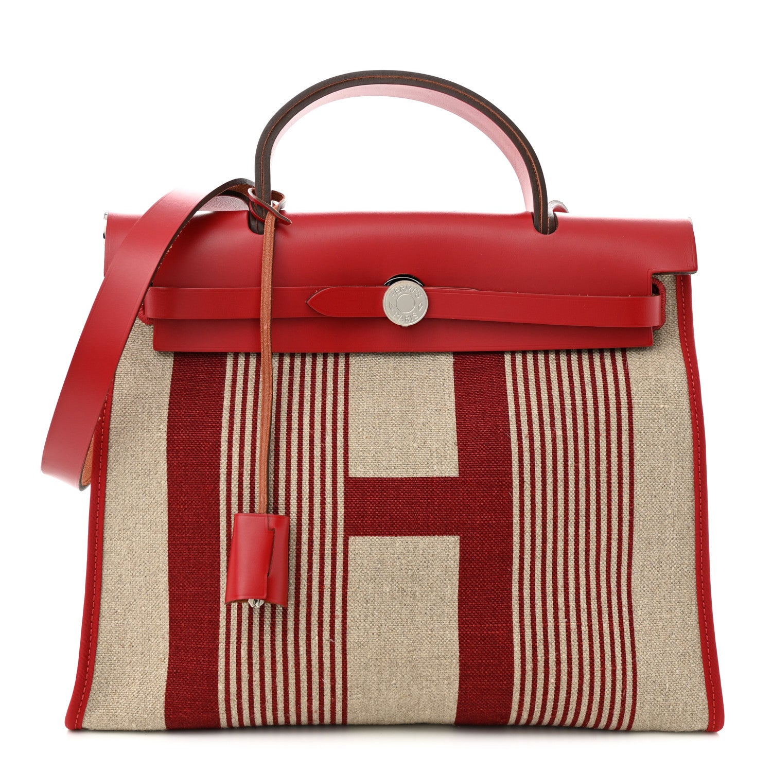 Hermes Vache Hunter Toile H Vibration Herbag Zip 31 PM Bordeaux Ficelle Rouge Piment 3 of 12