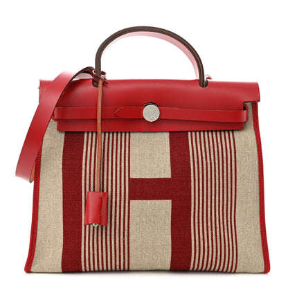 Hermes Vache Hunter Toile H Vibration Herbag Zip 31 PM Bordeaux Ficelle Rouge Piment 3 of 12