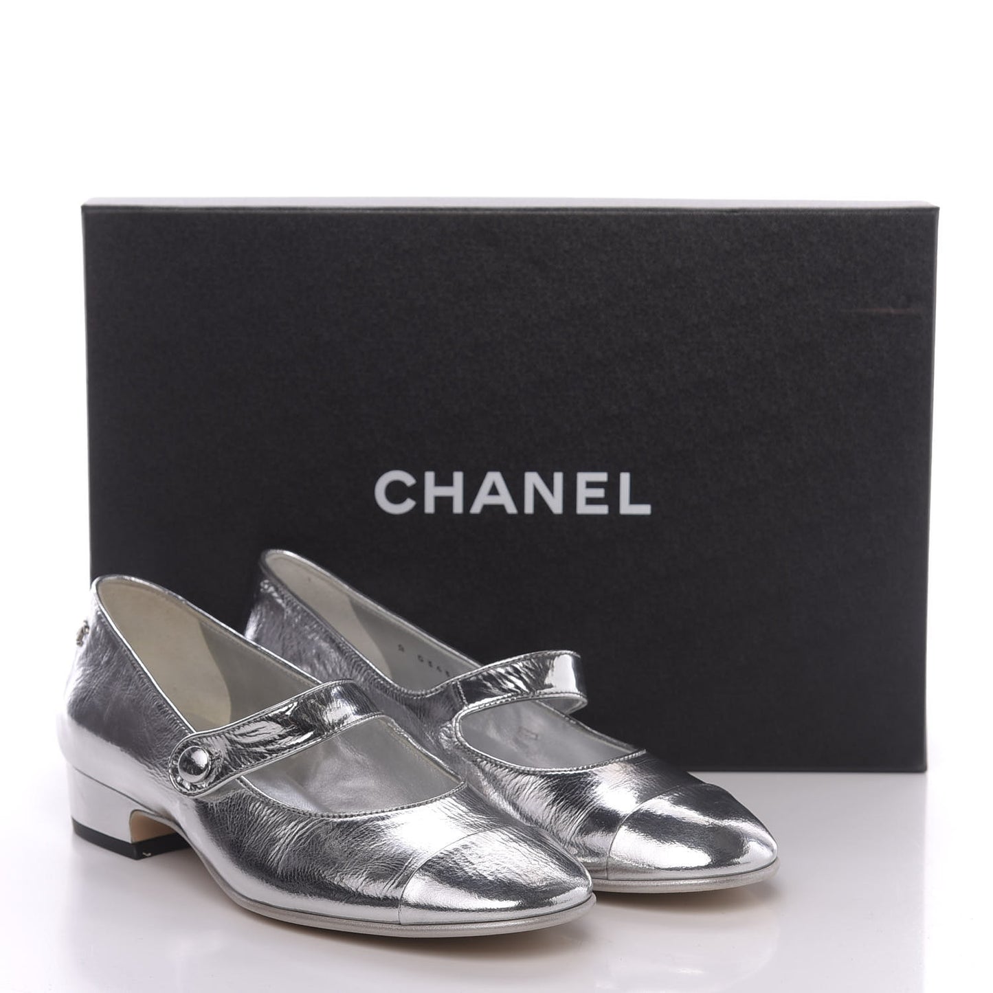 Laminated Goatskin Cap Toe Ballerina Flats 35.5 Silver