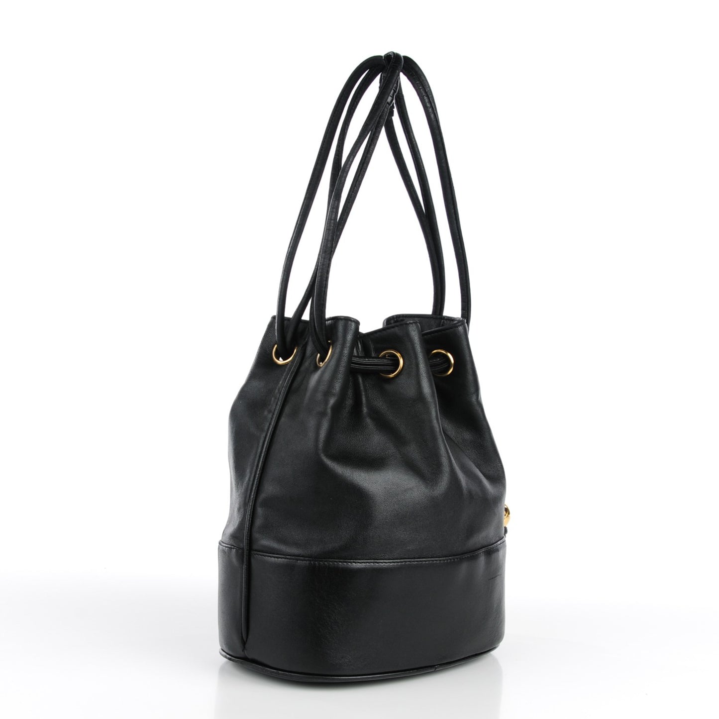 Lambskin CC Drawstring Shoulder Bag Black