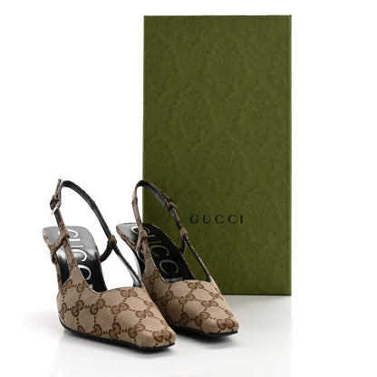 Gucci Monogram Malga Kid Square G 75mm Slingback Pumps 35 Beige Ebony New Acero 8 of 8