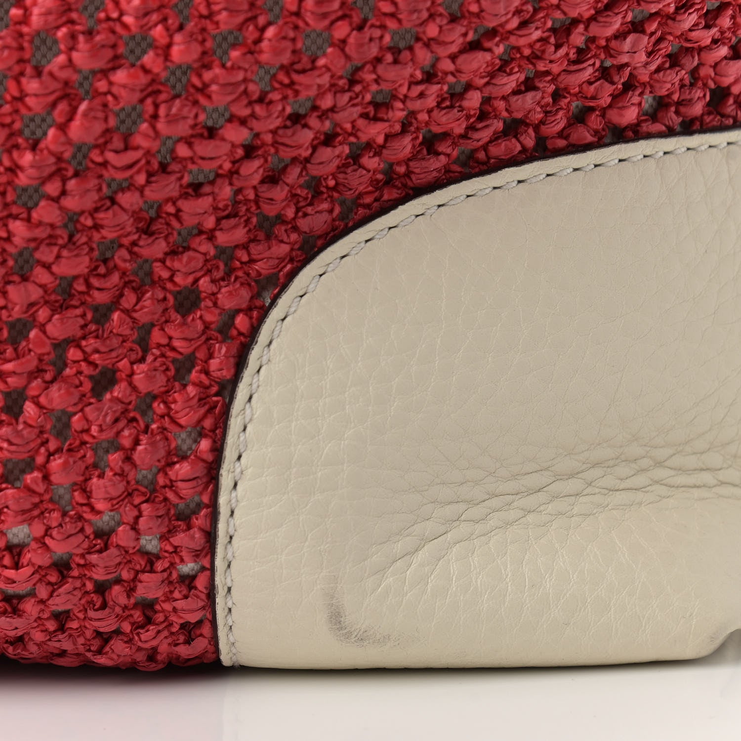 Gucci Straw Calfskin Bamboo Shopper Tote Raspberry 11 of 11