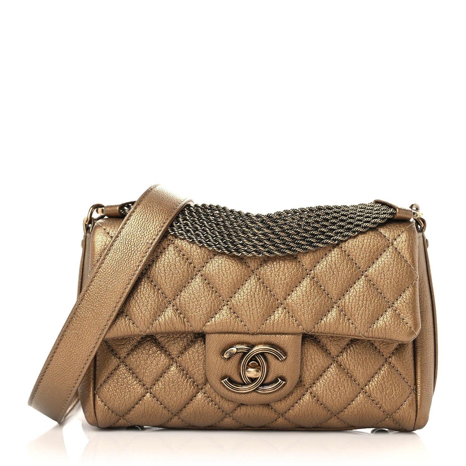 Chanel Metallic Goatskin Quilted Chain Handle Flap Dark Gold 1 of 11