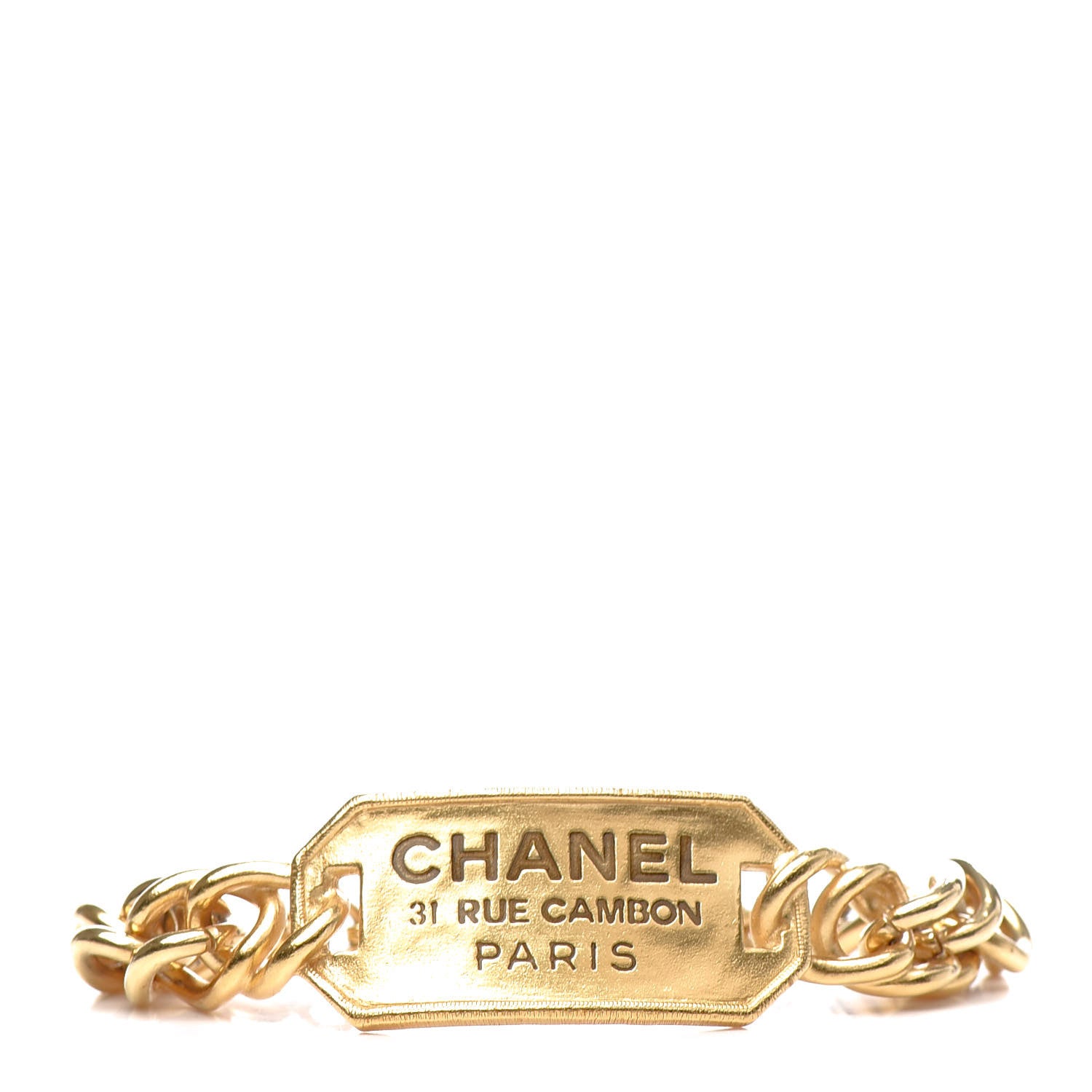 Chanel Metal 31 Rue Cambon Paris ID Chain Bracelet Gold 772873