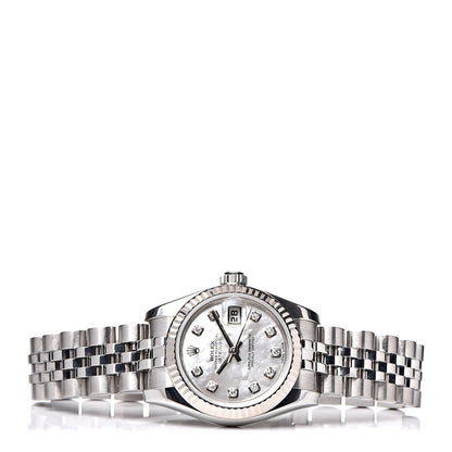 Rolex Stainless Steel 18K White Gold Diamond Mother of Pearl 26mm Oyster Perpetual Datejust Watch 179174 3 of 7