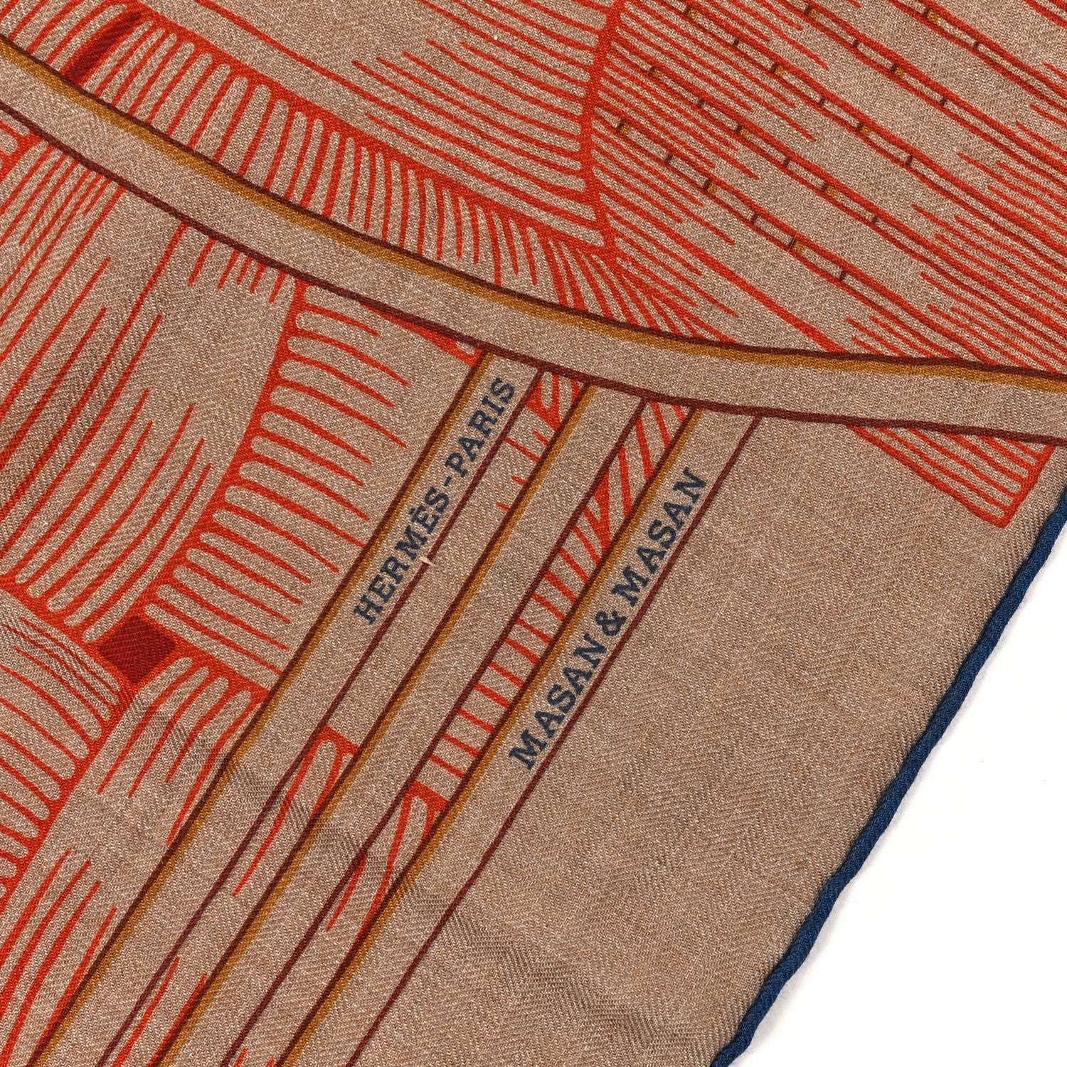 Hermes Cashmere Silk Masan & Masan Giant Triangle Scarf Tabac Orange Bleu 3 of 5