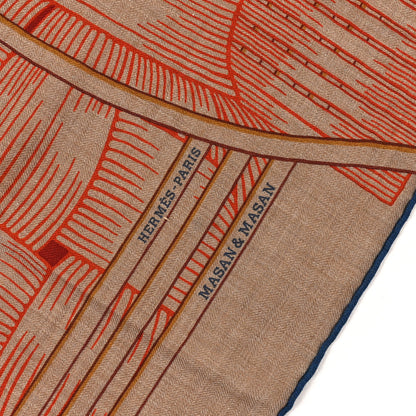 Hermes Cashmere Silk Masan & Masan Giant Triangle Scarf Tabac Orange Bleu 3 of 5
