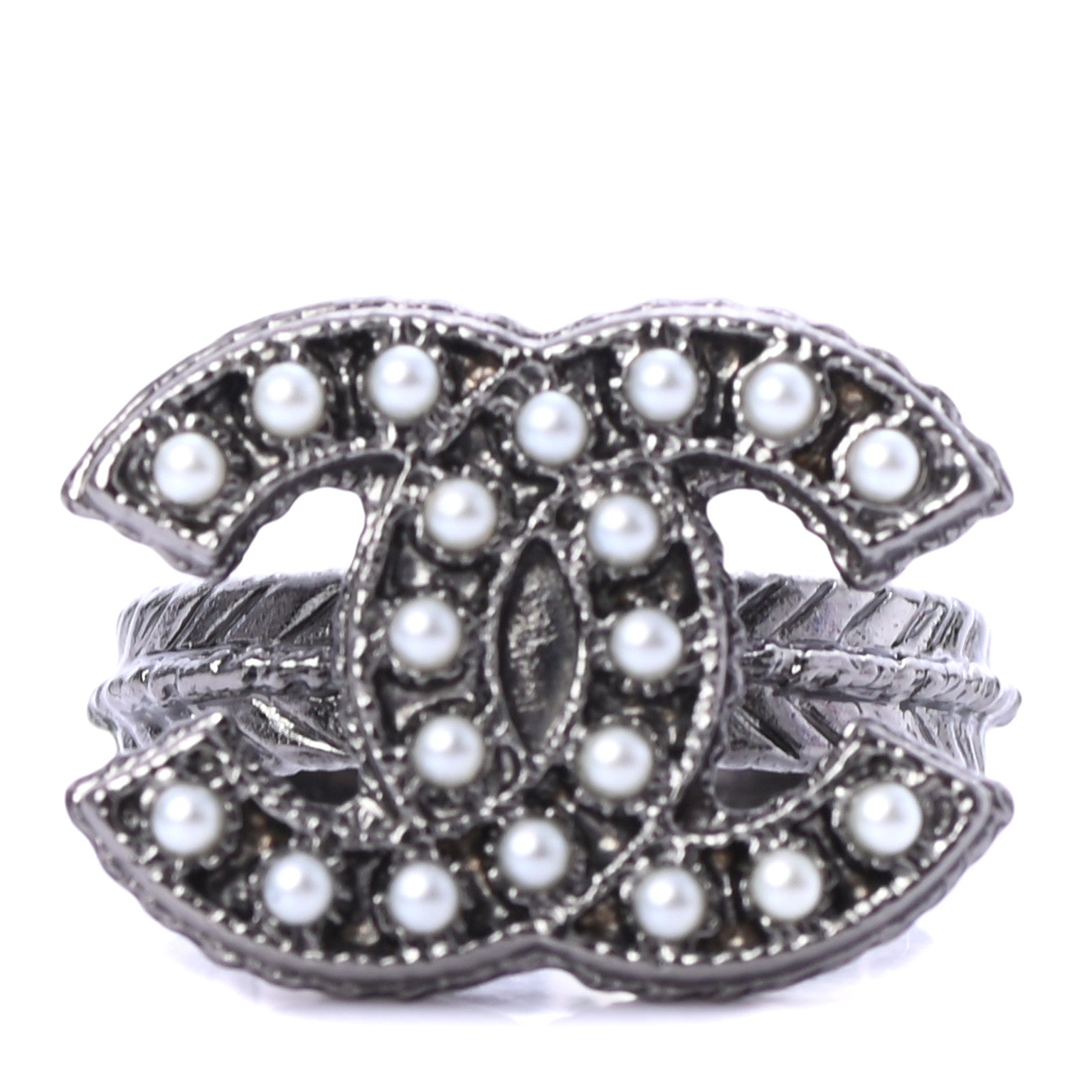 Chanel Ruthenium Pearl CC Ring 5.75 1 of 4