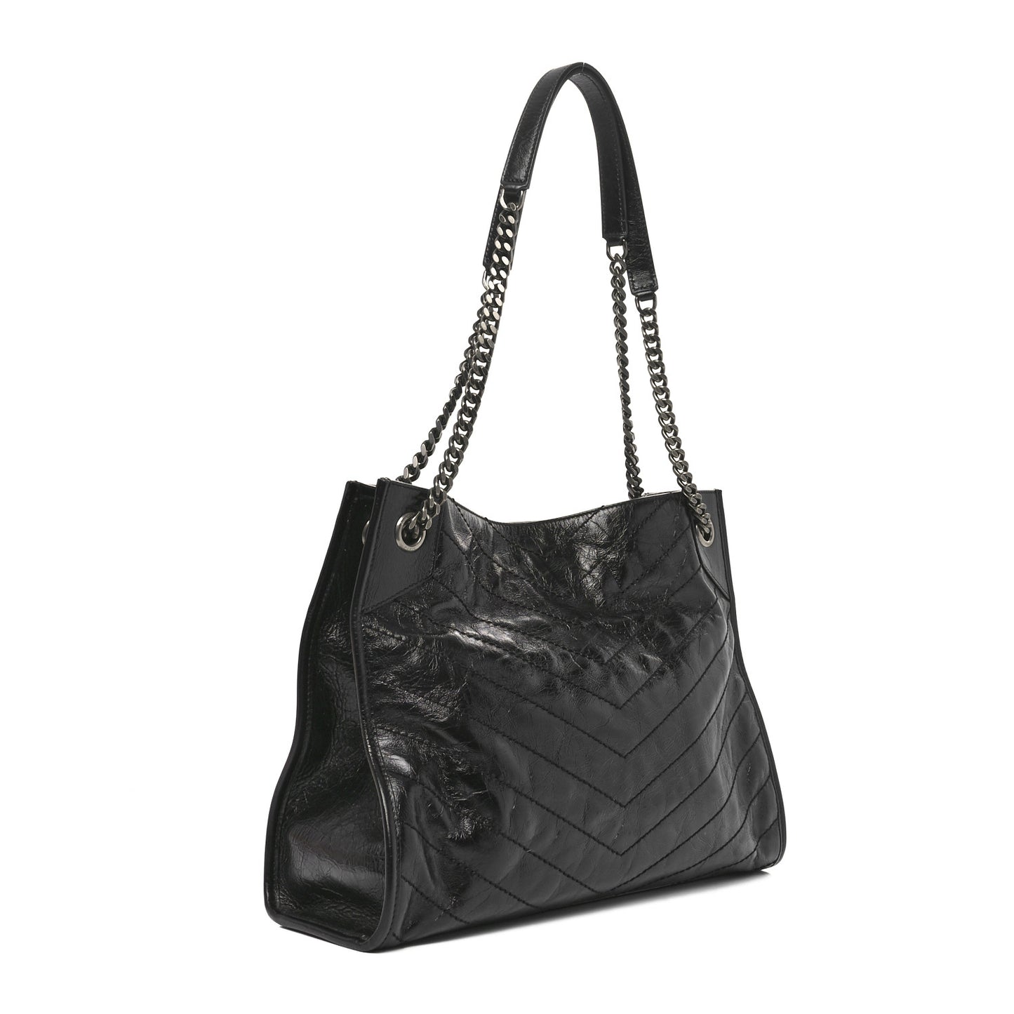 Crinkled Calfskin Matelasse Monogram Medium Niki Shopper Tote Black