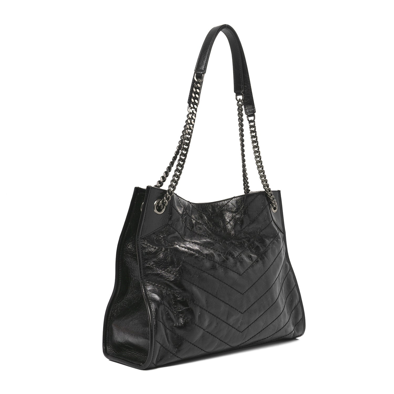 Saint Laurent Crinkled Calfskin Matelasse Monogram Medium Niki Shopper Tote Black 3 of 10