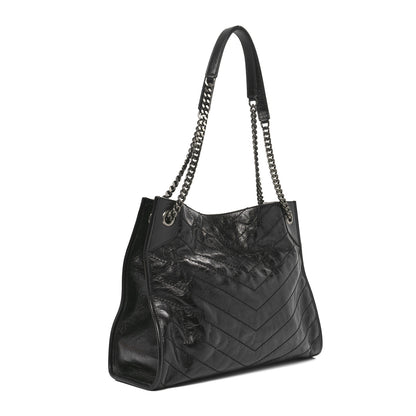 Saint Laurent Crinkled Calfskin Matelasse Monogram Medium Niki Shopper Tote Black 3 of 10