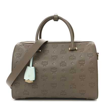 MCM Calfskin Ottomar Monogram Essential Boston Bag Dove Grey 1 of 12