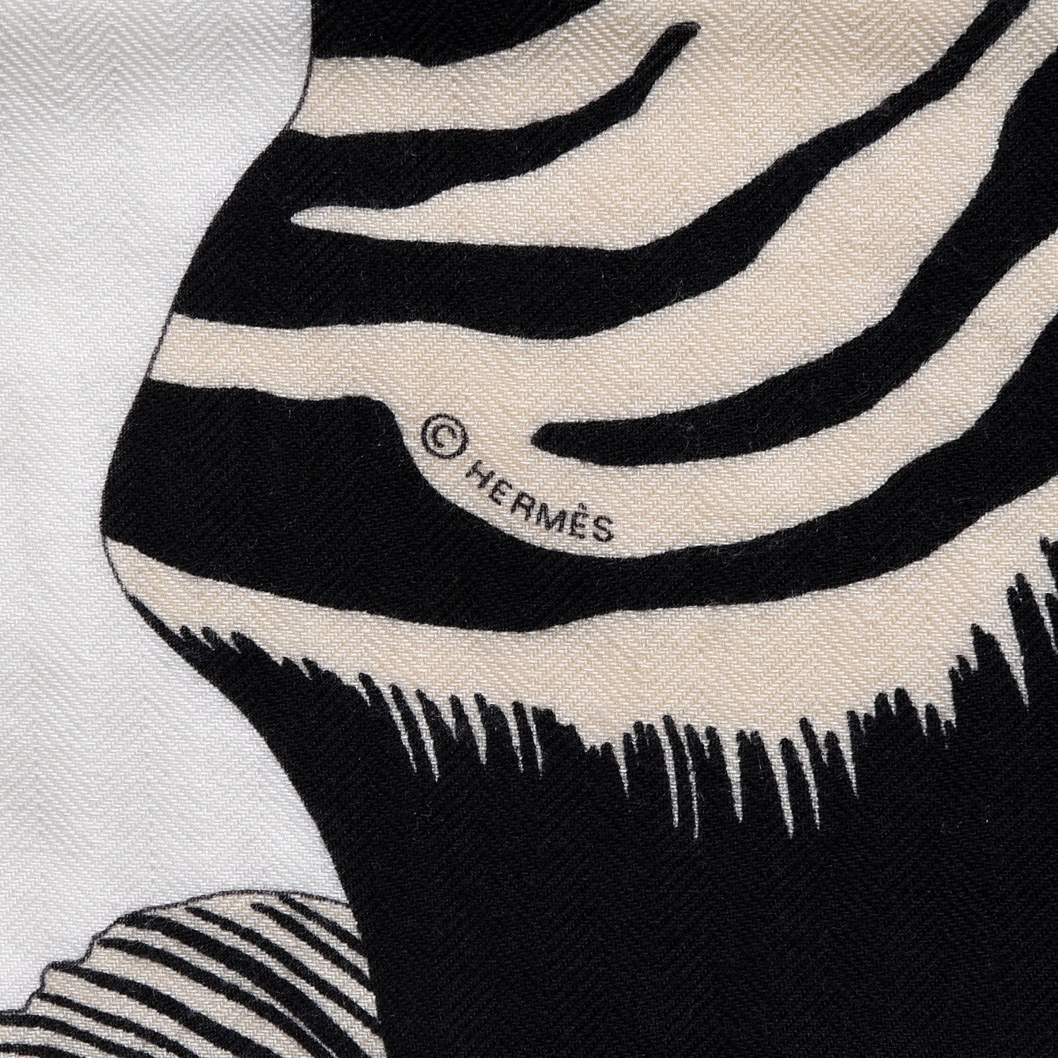 Hermes Cashmere Silk Zebra Pegasus Shawl 140 White Black Naturel 4 of 6