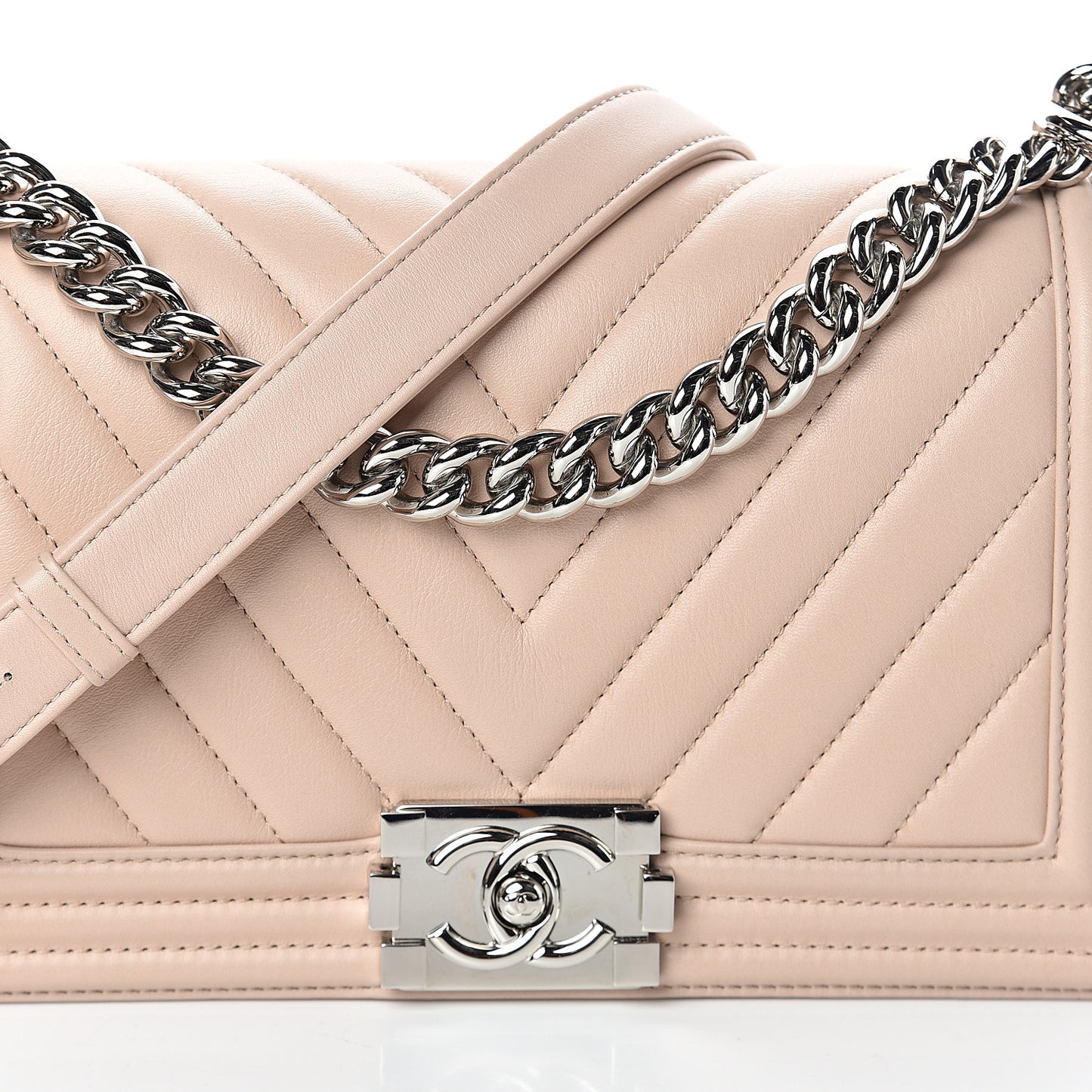 Calfskin Chevron Quilted Medium Boy Flap Beige