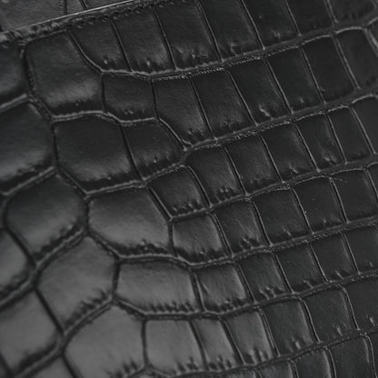 Saint Laurent Calfskin Crocodile Embossed Monogram Bill Pouch Black 9 of 11