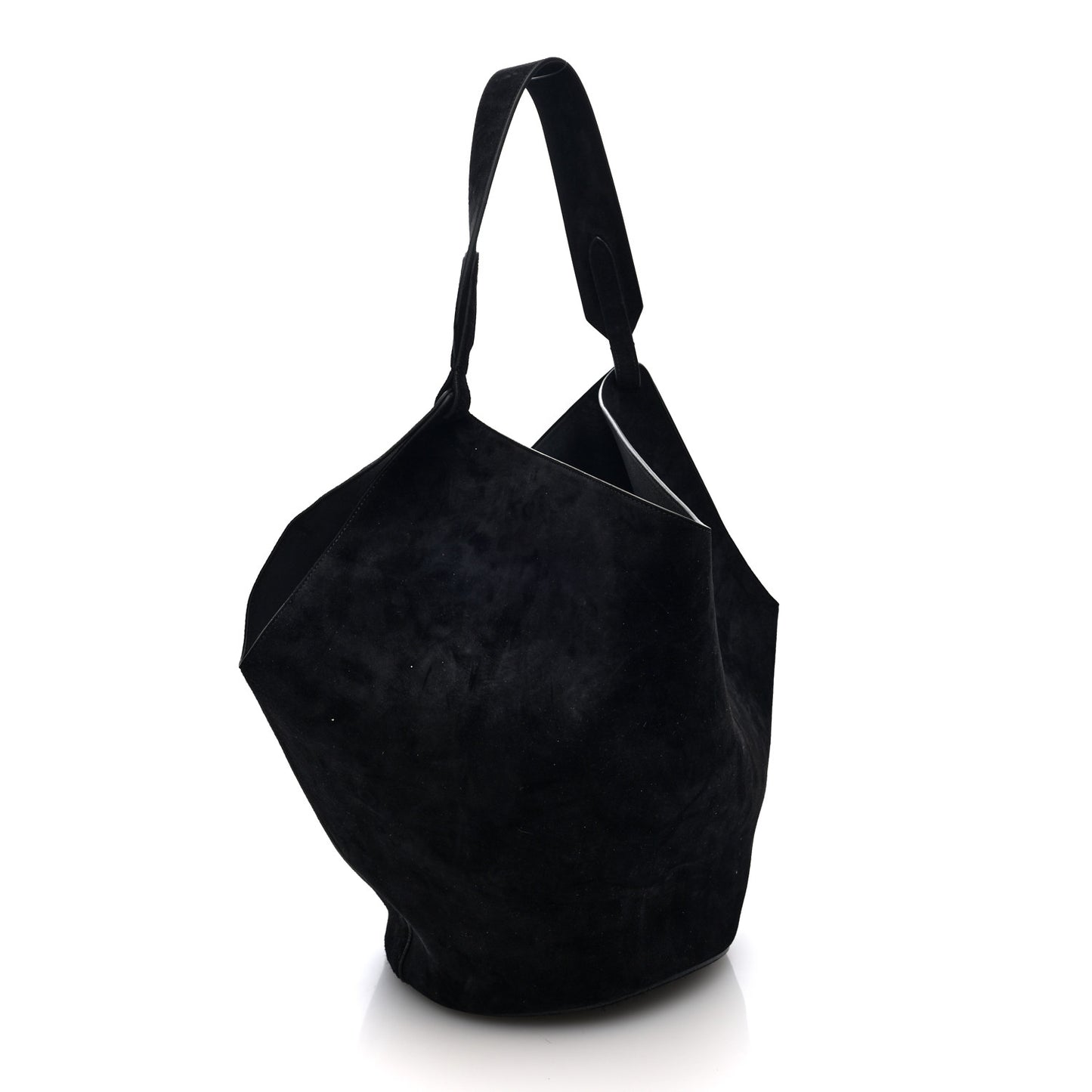 Suede Calfskin Medium Lotus Tote  Black