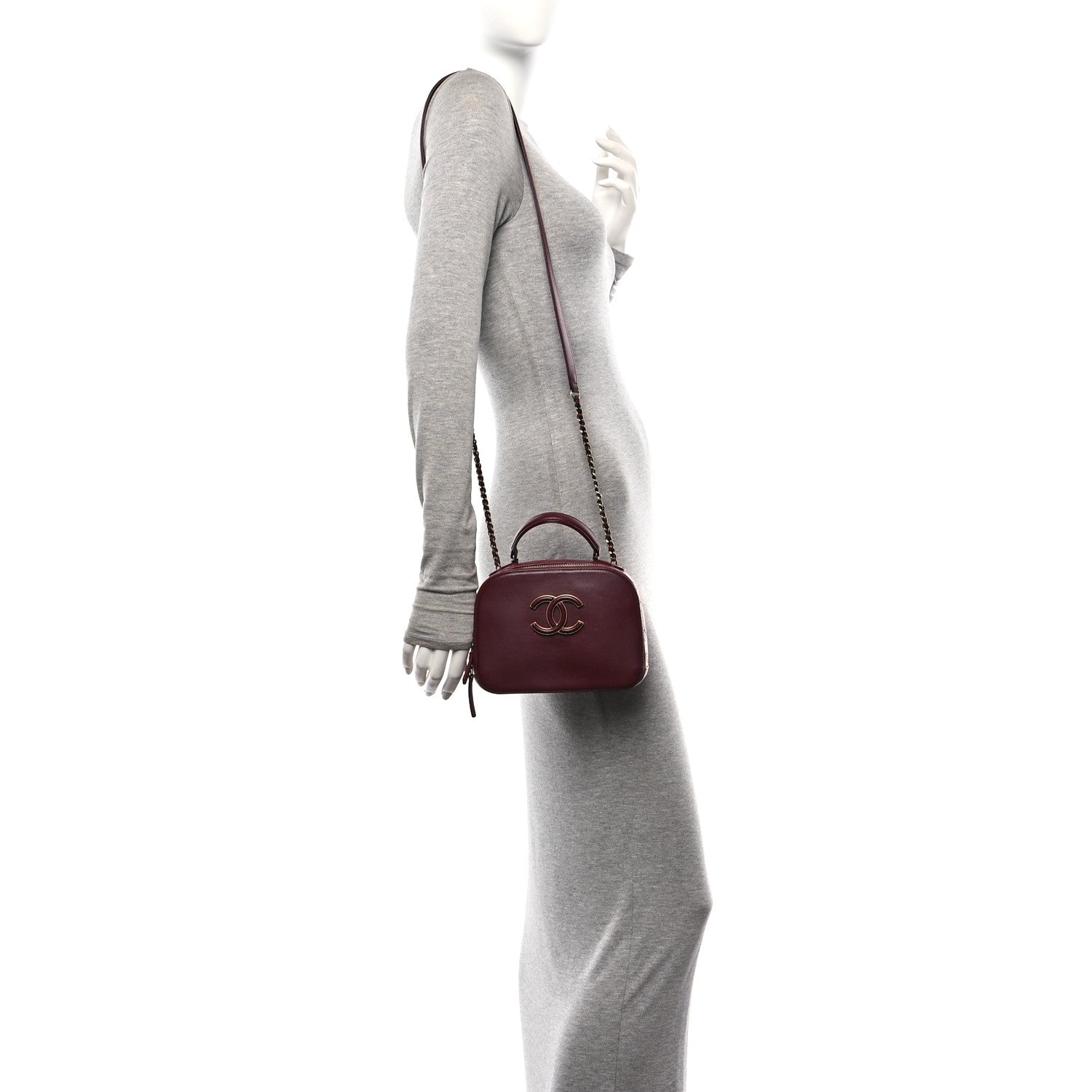 Chanel Shiny Calfskin Goatskin Quilted Small Coco Curve Vanity Burgundy 2 of 10