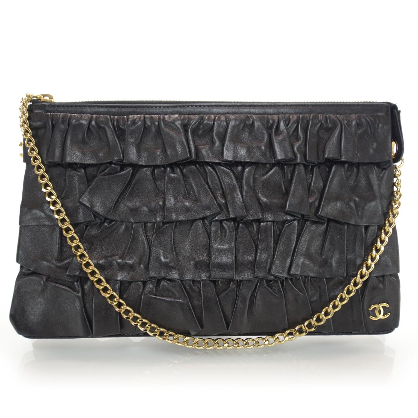 Lambskin Ruffle Evening Bag Black