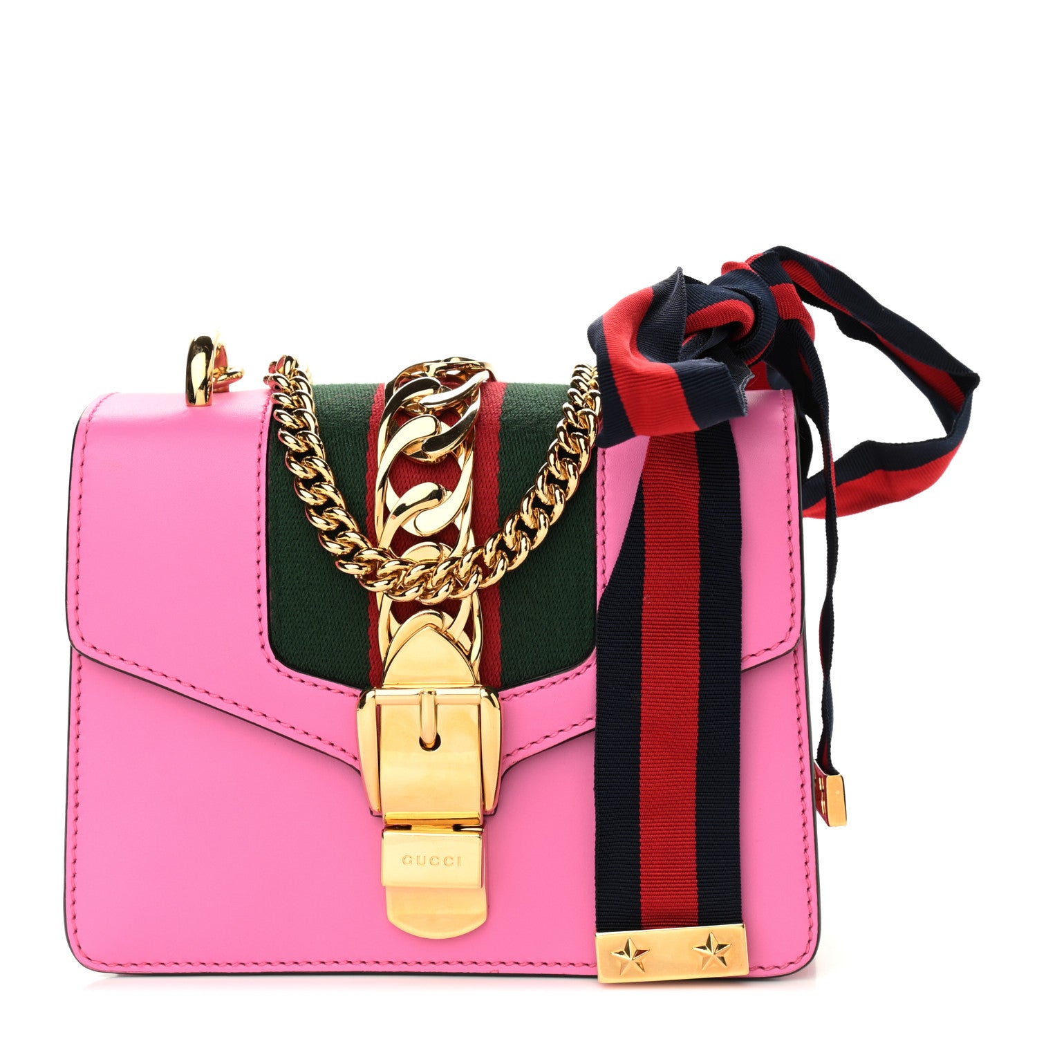 Gucci Vitello Fontanella Web Mini Sylvie Chain Shoulder Bag Pink Tropical Flower 1 of 9