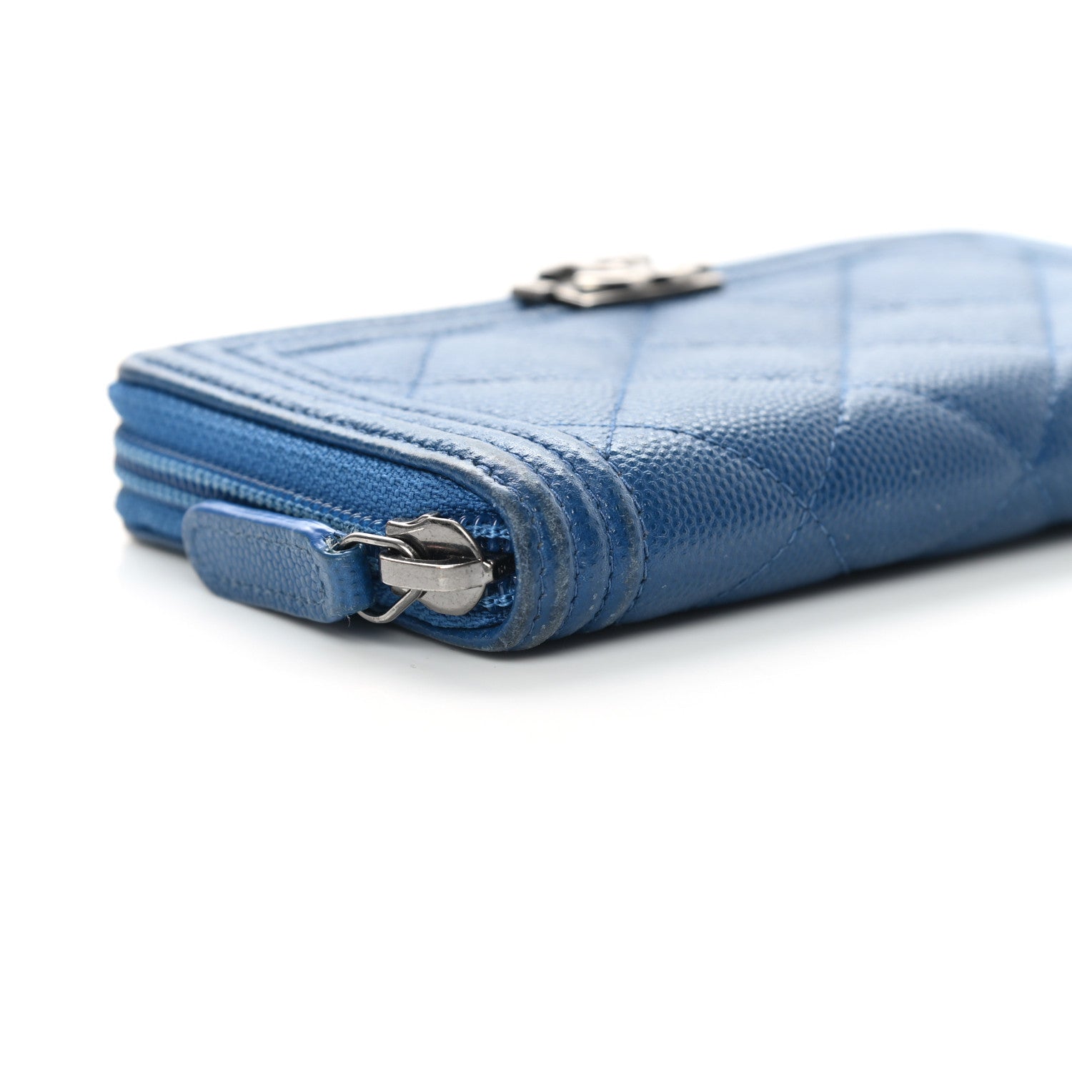 Chanel Caviar Quilted Boy Small Zip Around Wallet Blue 10 of 18