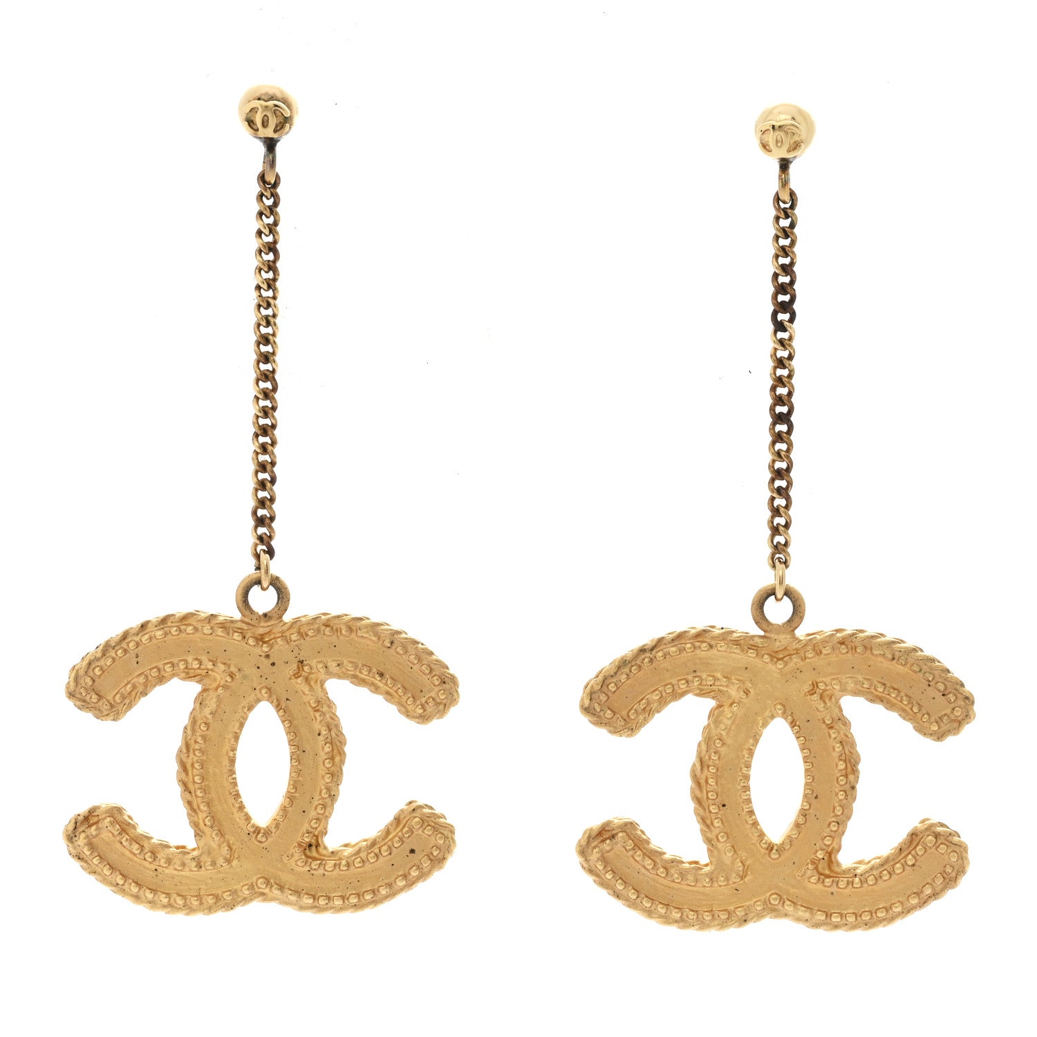 Chanel CC Drop Earrings Matte Gold 1 of 6