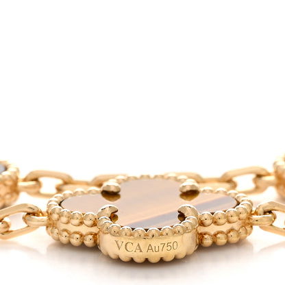 Van Cleef & Arpels 18K Yellow Gold Tiger Eye 5 Motifs Vintage Alhambra Bracelet 3 of 5