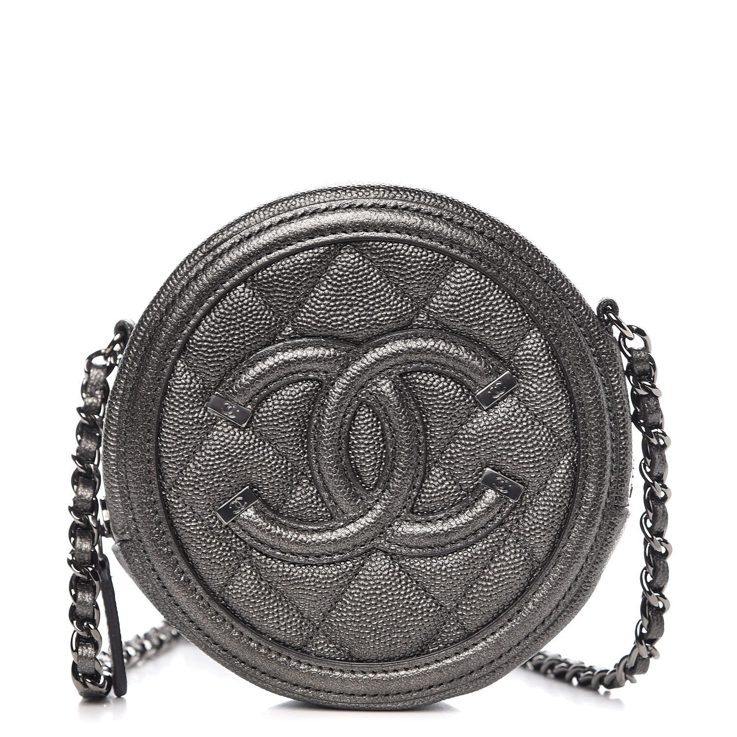Chanel Metallic Caviar Quilted Round Filigree Crossbody Dark Silver 1 of 8