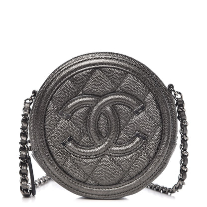 Chanel Metallic Caviar Quilted Round Filigree Crossbody Dark Silver 1 of 8
