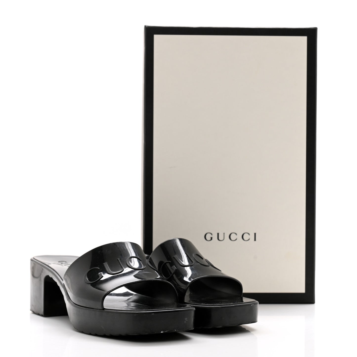 Rubber Gucci Logo Womens Platform 20/60mm Slide Sandals 38 Black