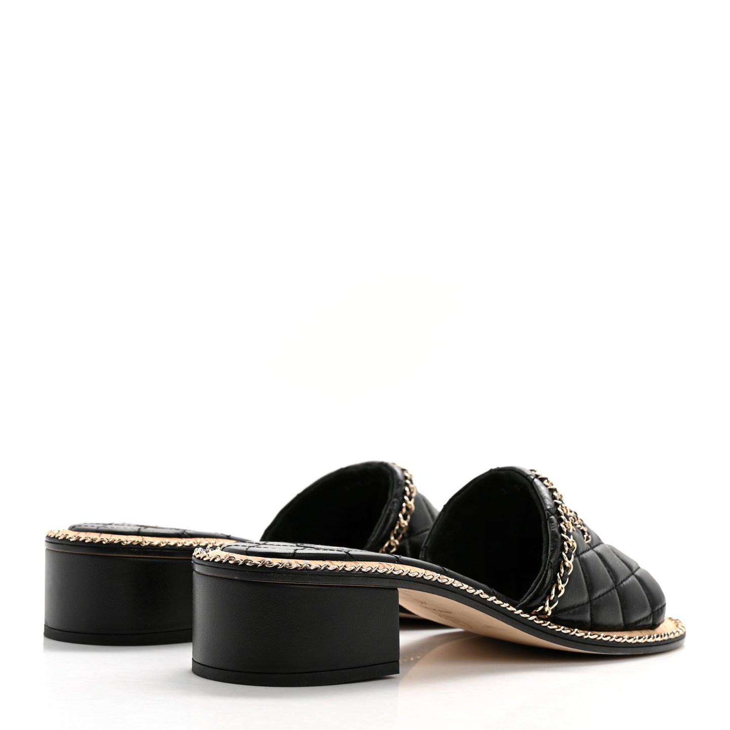 Lambskin Quilted Chain CC Sandals 40 Black