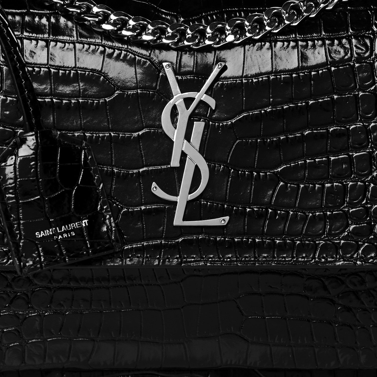 Saint Laurent Calfskin Crocodile Embossed Medium Monogram Sunset Black 8 of 10