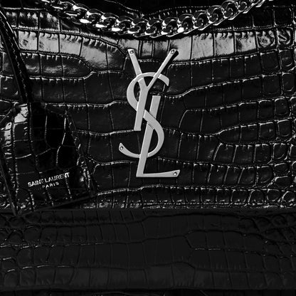 Saint Laurent Calfskin Crocodile Embossed Medium Monogram Sunset Black 8 of 10
