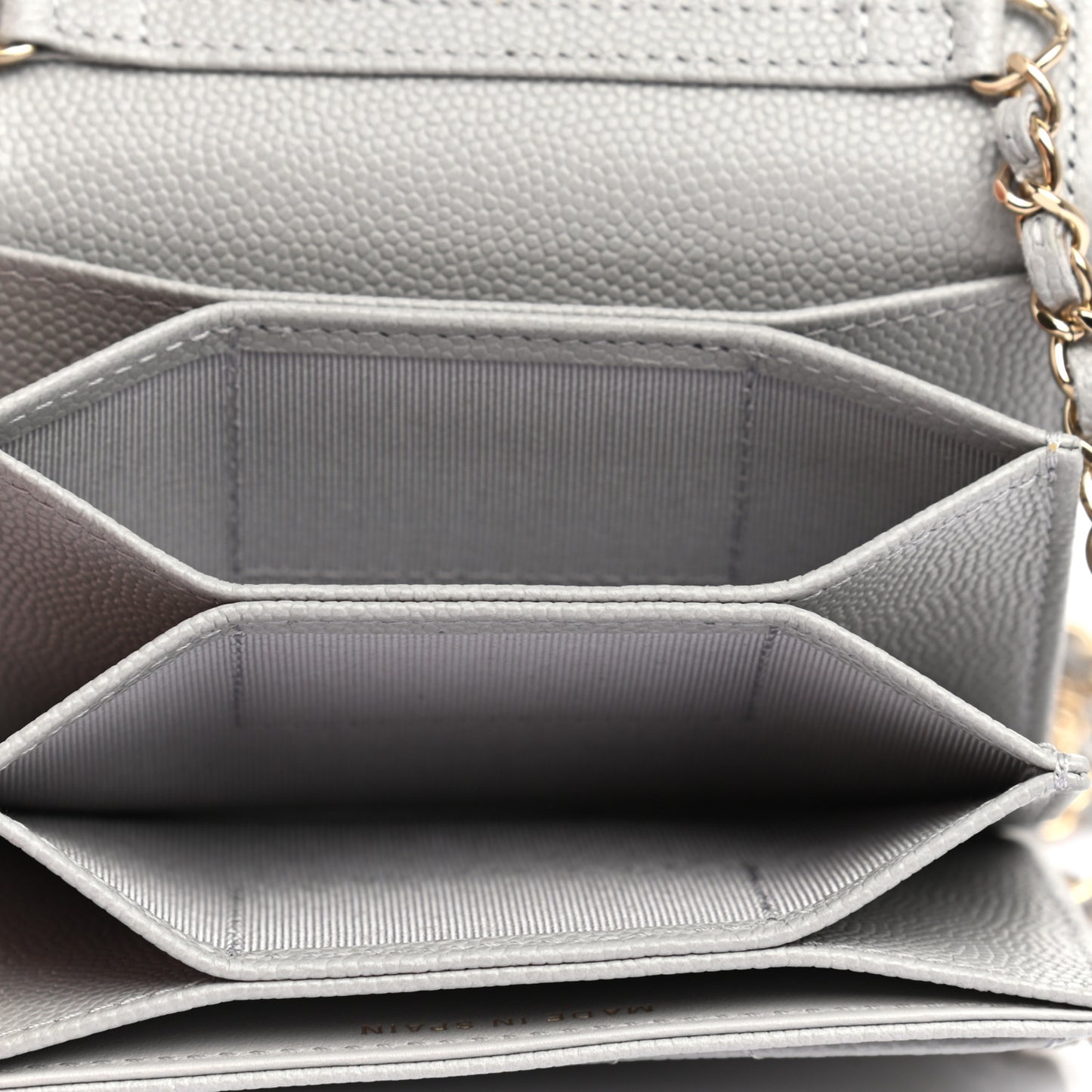 Caviar Quilted Flap Card Holder On Chain Grey