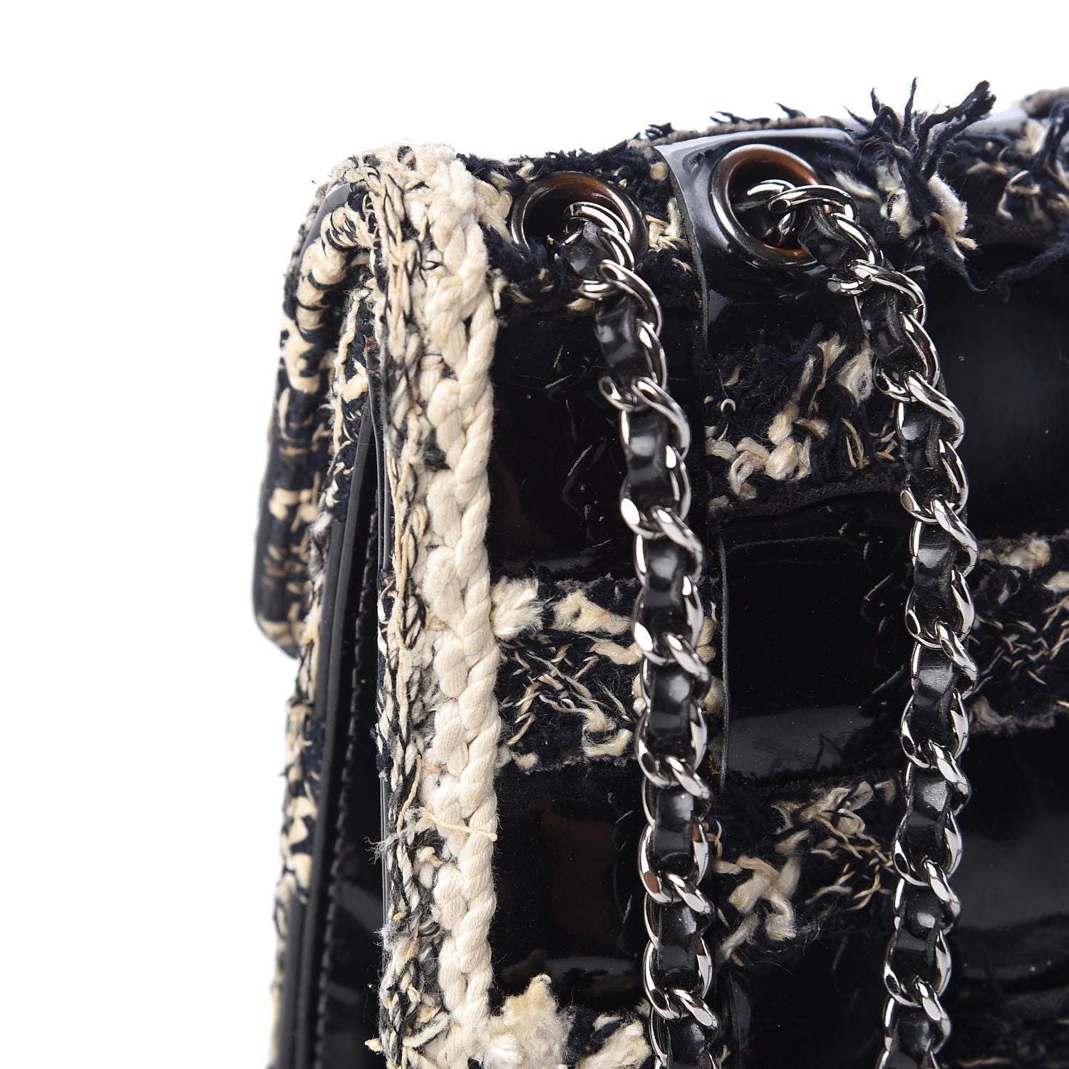 Chanel Tweed Vinyl Woven Medium Single Flap Black White 13 of 19