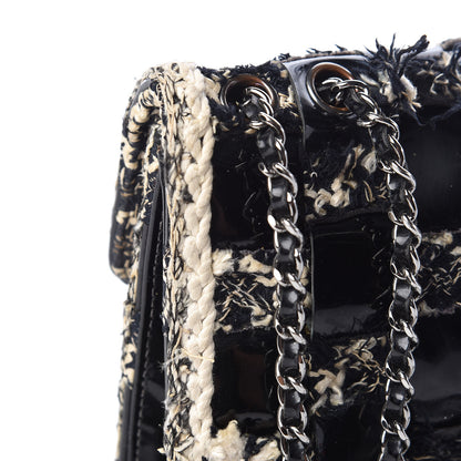 Chanel Tweed Vinyl Woven Medium Single Flap Black White 13 of 19