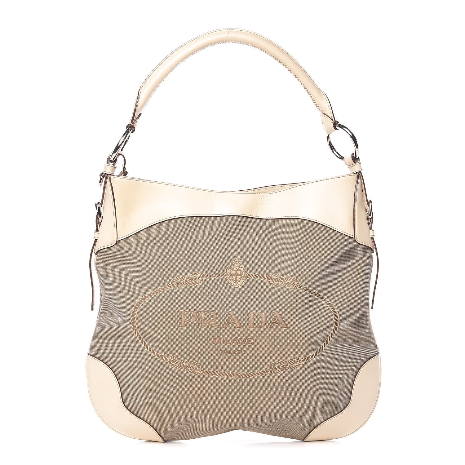 Prada Jacquard Logo Shoulder Bag Corda Cera 1 of 10