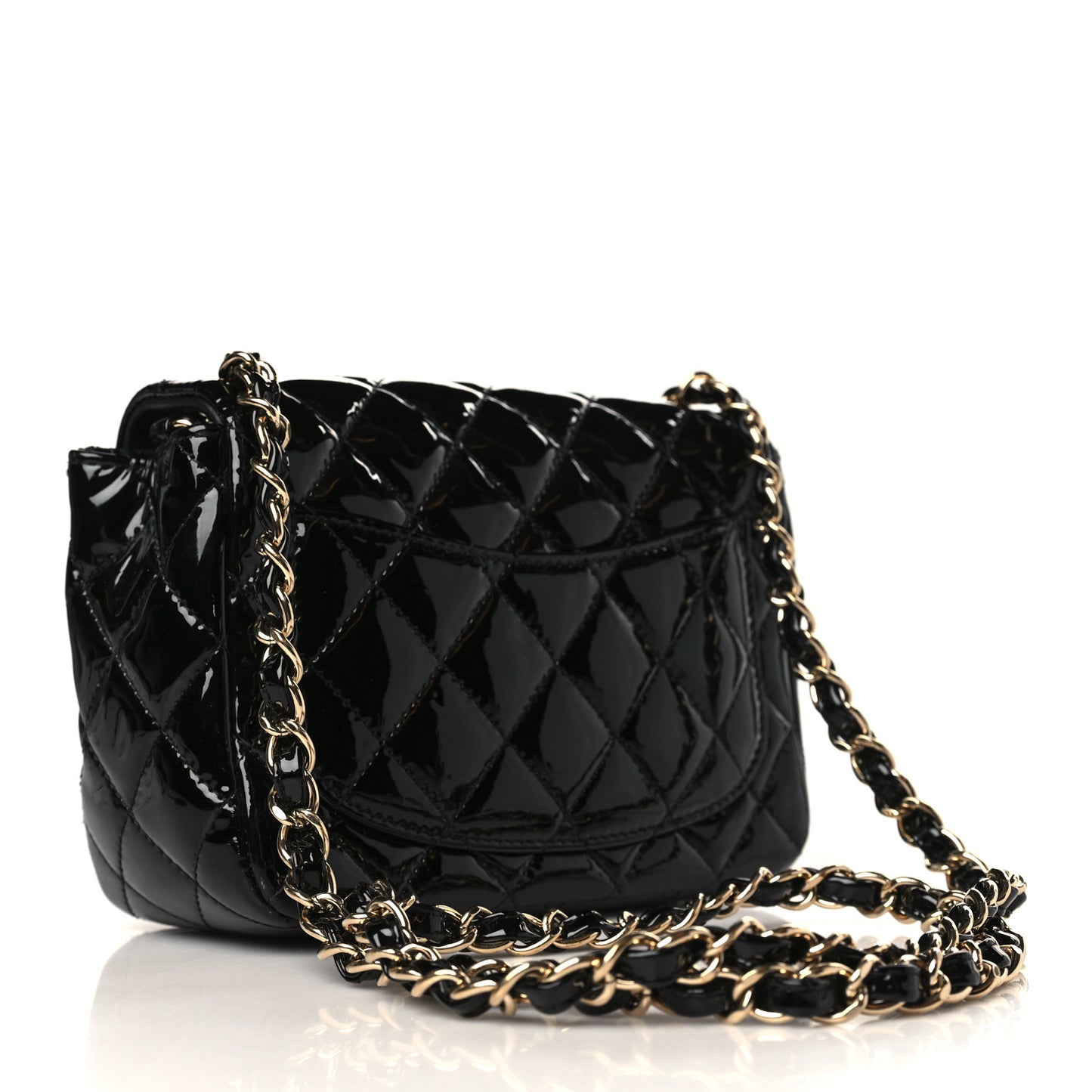 Patent Calfskin Quilted Mini Square Flap Black