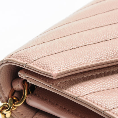 Saint Laurent Grain De Poudre Matelasse Chevron Monogram Chain Wallet Pale Pink 13 of 15