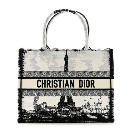 Christian Dior Canvas Embroidered Medium Paris Book Tote White Black 1 of 10