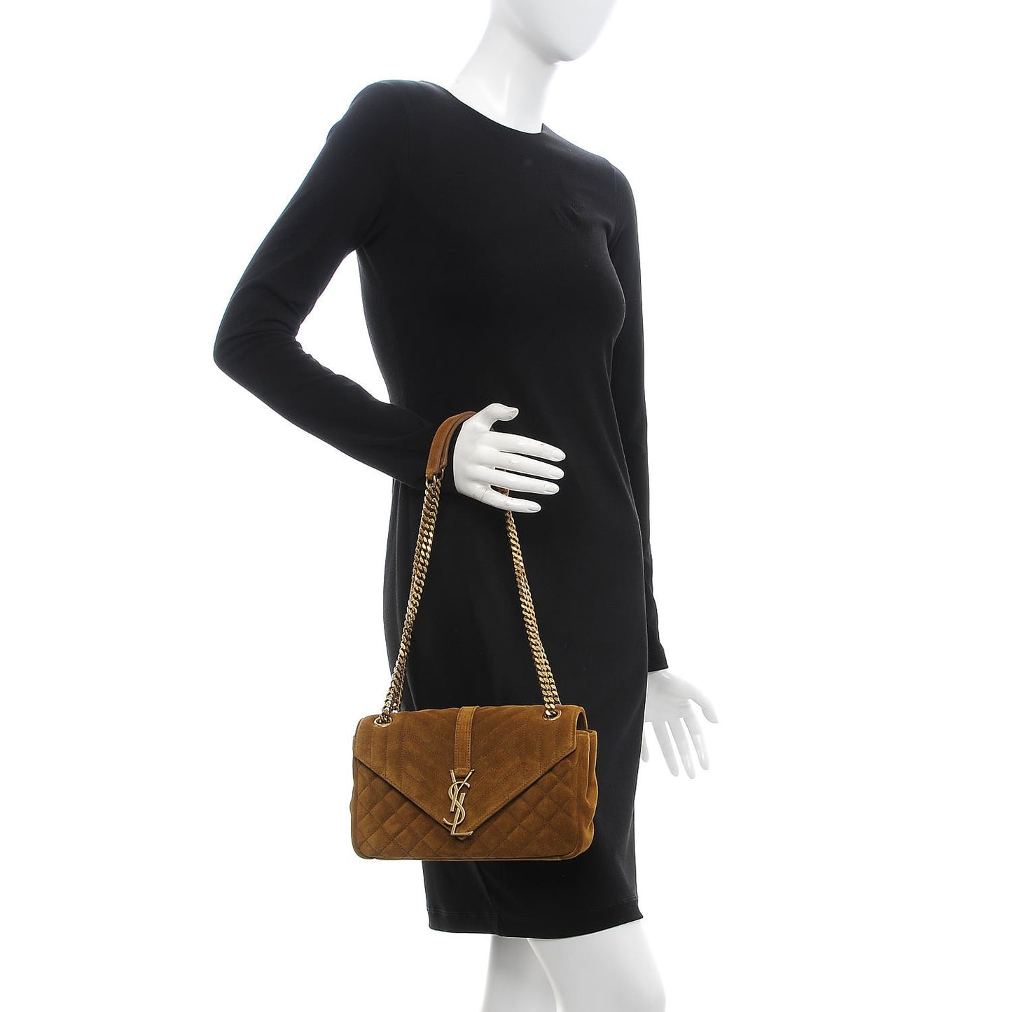 Suede Tri-Quilt Monogram Medium College Bag Ochre