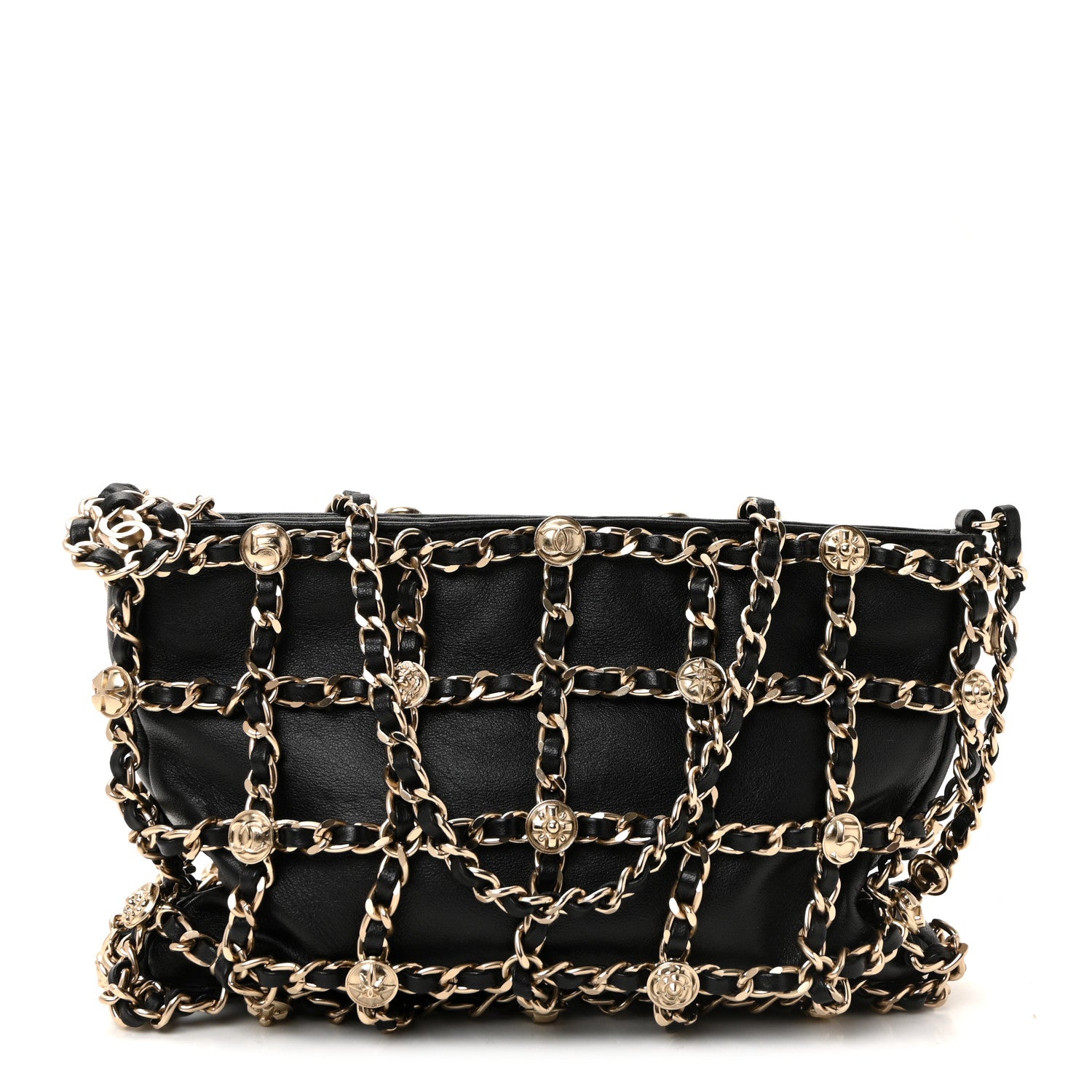 Chanel Lambskin Chain Frame Medallion Shoulder Bag Black 1 of 10