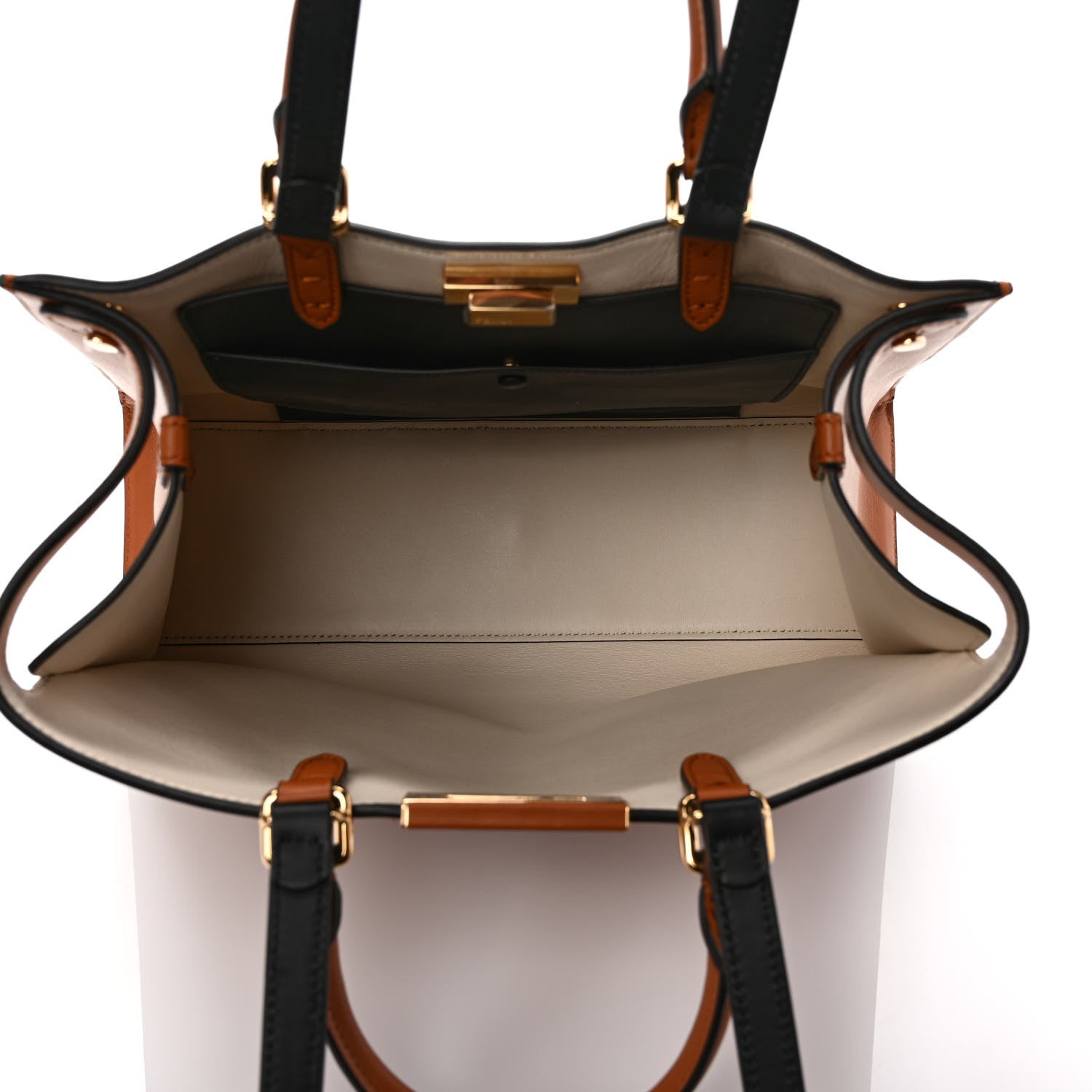 Fendi Vitello Seta Century Small Peekaboo X-Tote Brandy Black 4 of 7