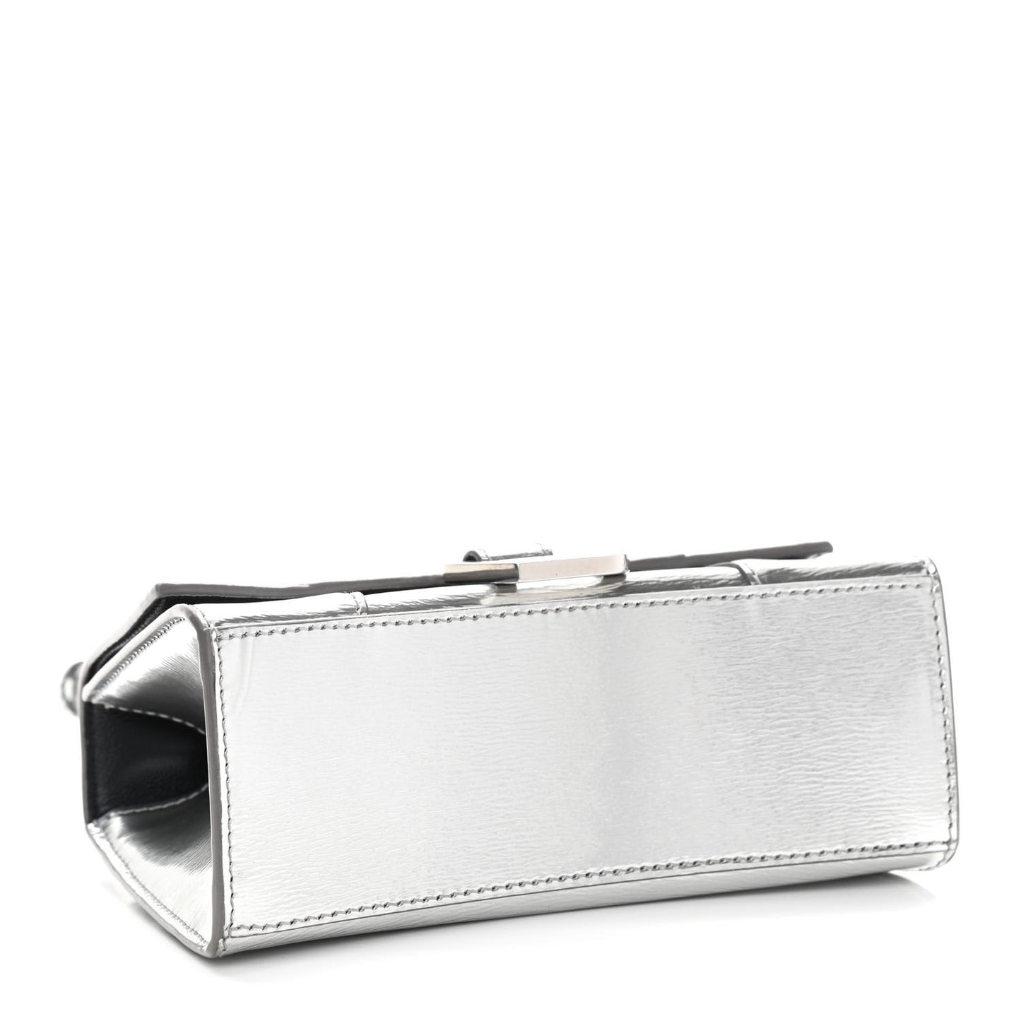 Metallic Textured Calfskin Hourglass Top Handle Bag XS Silver