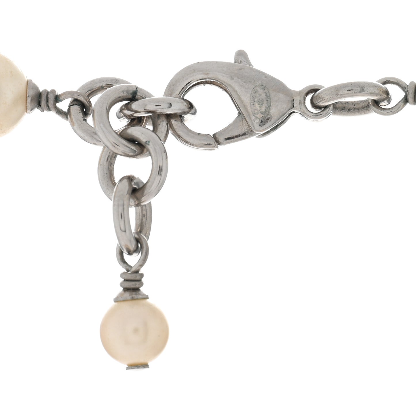 Crystal Pearl CC Long Necklace Silver