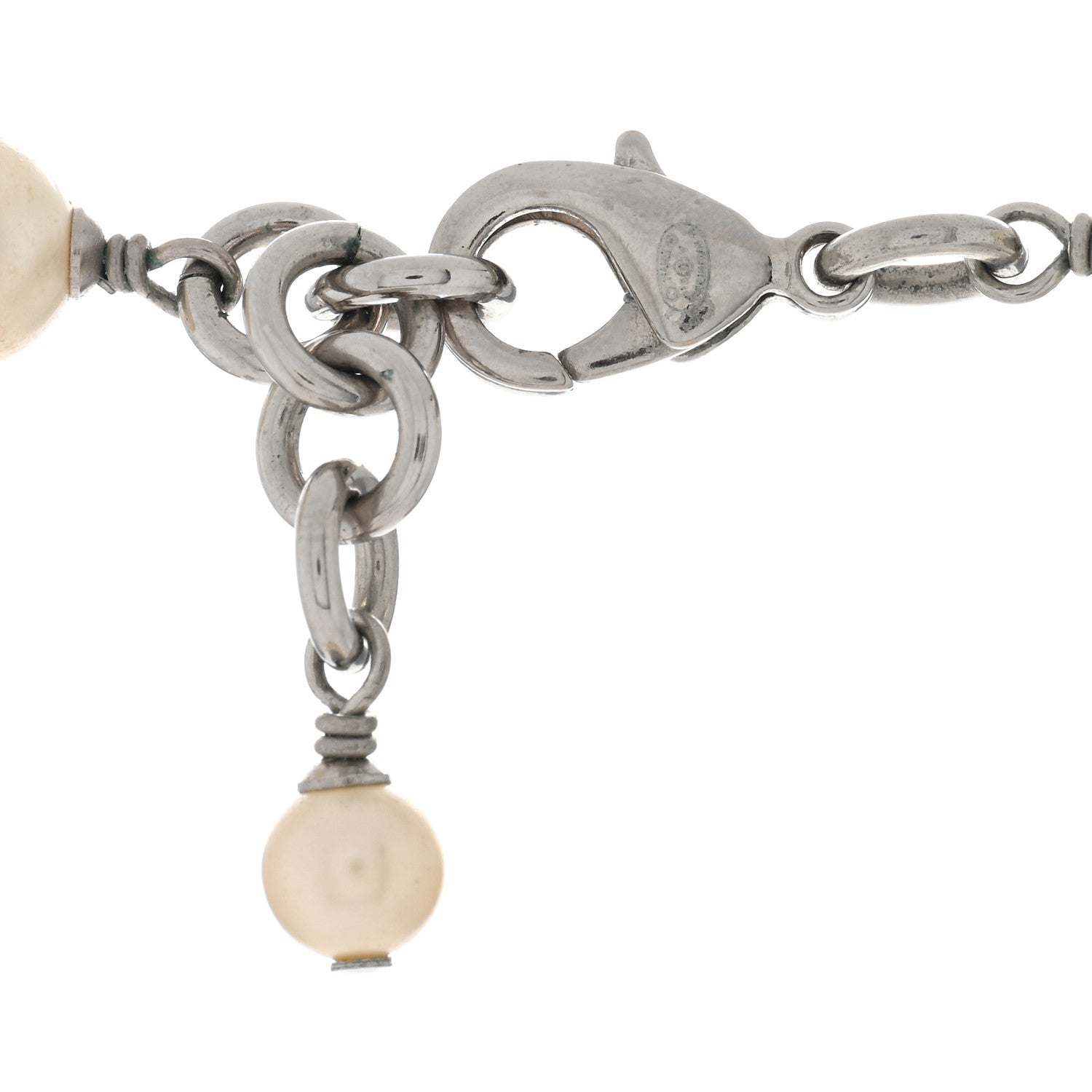 Chanel Crystal Pearl CC Long Necklace Silver 4 of 4